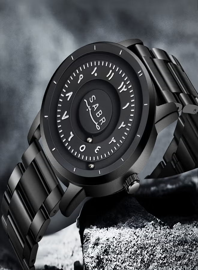 SABR Arabic Calligraphy Watch – Black & White | ساعة “صبر” بخط عربي — أسود بنص أبيض