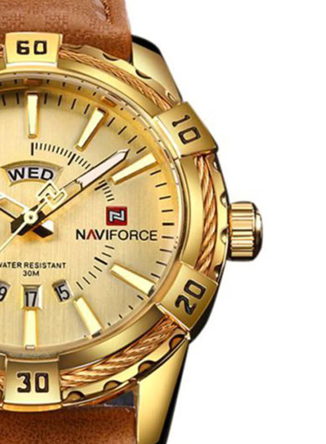 NAVIFORCE Gold Stainless-Steel Quartz Watch for Men | ساعة نافيفورس ذهبية للرجال بسوار ستانلس