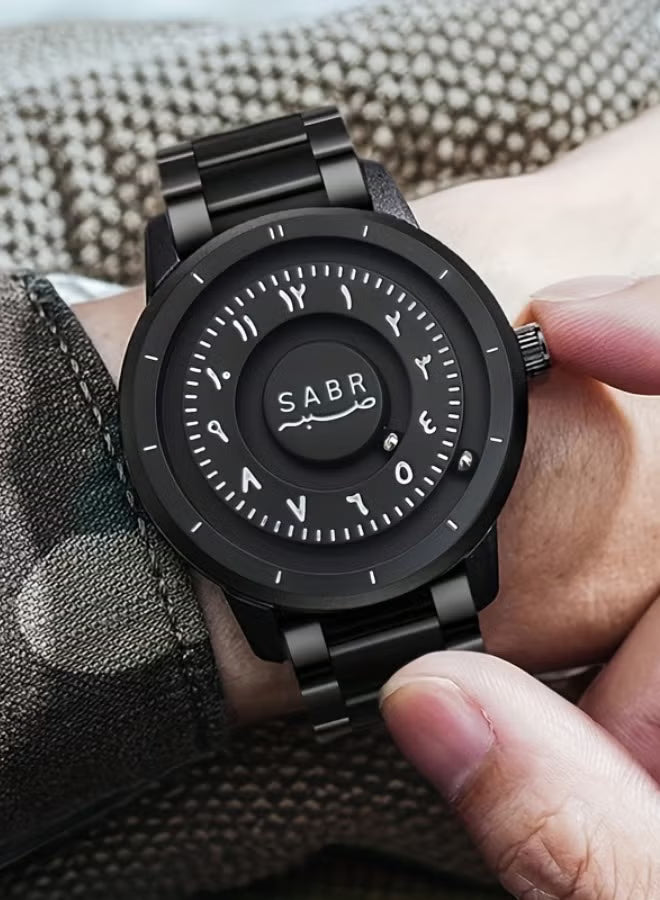 SABR Arabic Calligraphy Watch – Black & White | ساعة “صبر” بخط عربي — أسود بنص أبيض