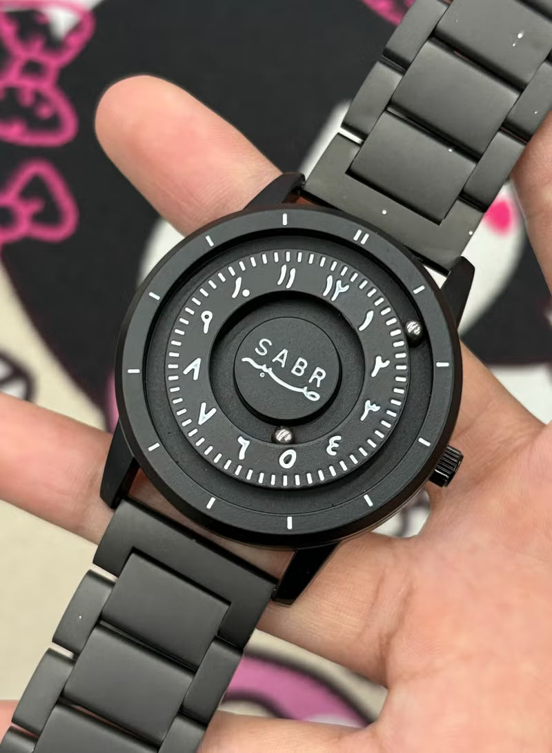 SABR Arabic Calligraphy Watch – Black & White | ساعة “صبر” بخط عربي — أسود بنص أبيض