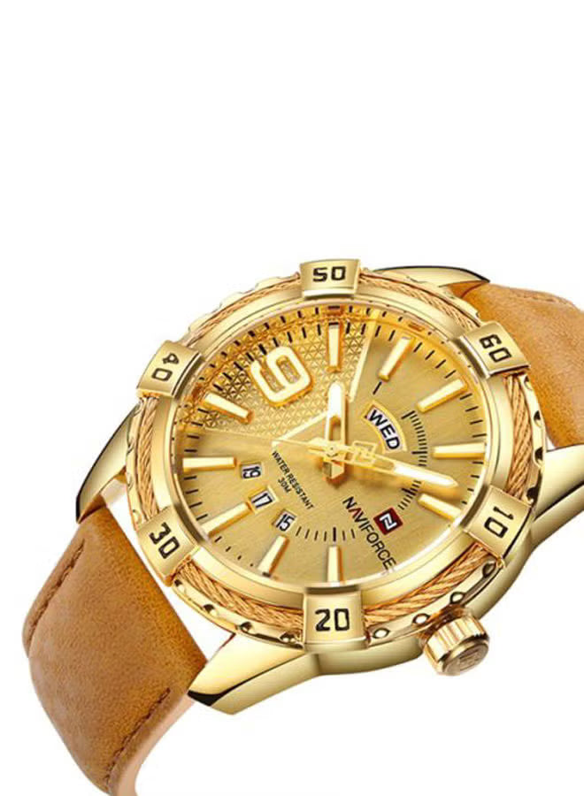 NAVIFORCE Gold Stainless-Steel Quartz Watch for Men | ساعة نافيفورس ذهبية للرجال بسوار ستانلس