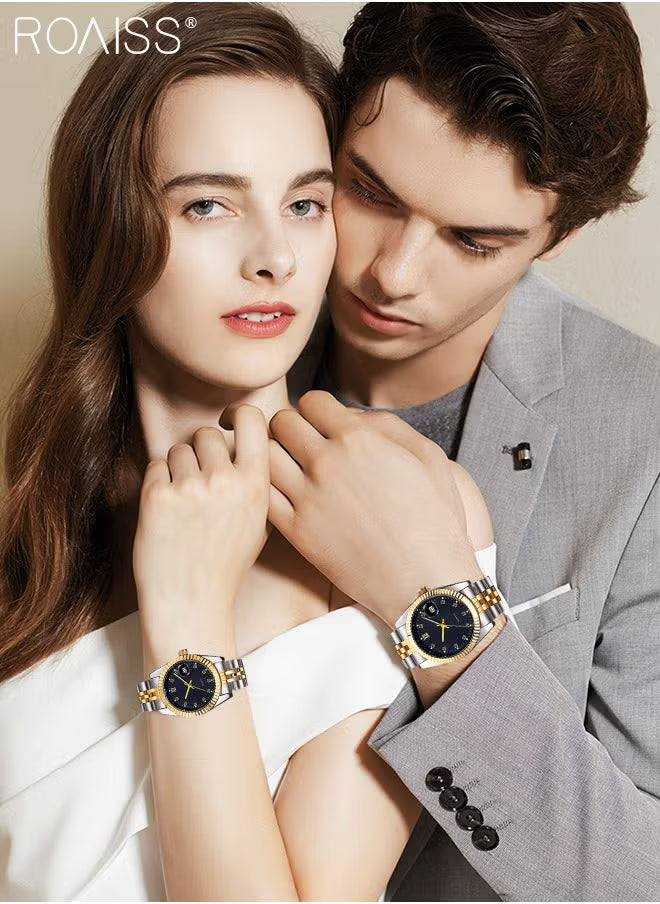 Steel Strap Couple Quartz Watch Set | طقم ساعات كوارتز للأزواج بحزام معدني أنيق