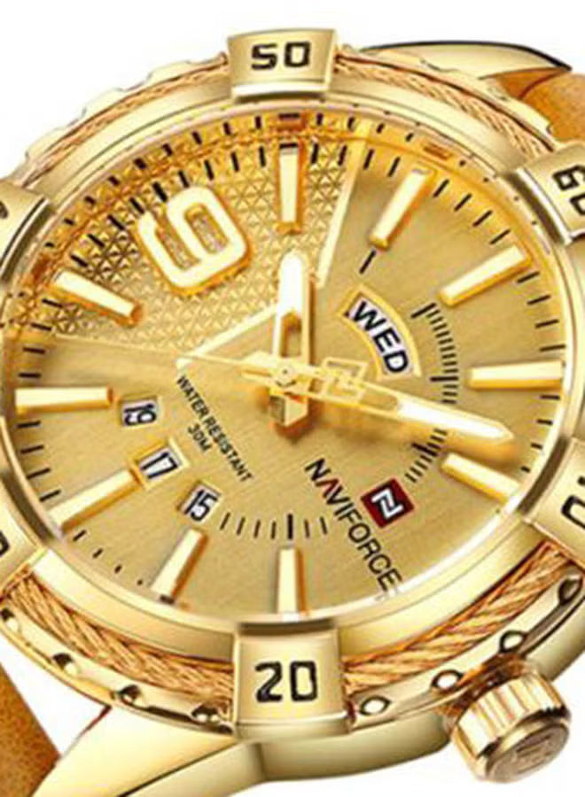 NAVIFORCE Gold Stainless-Steel Quartz Watch for Men | ساعة نافيفورس ذهبية للرجال بسوار ستانلس