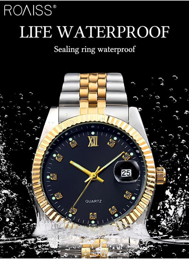 Steel Strap Couple Quartz Watch Set | طقم ساعات كوارتز للأزواج بحزام معدني أنيق