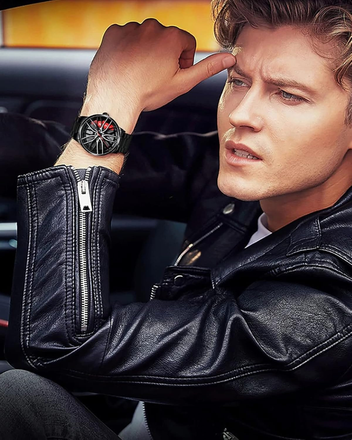 Men's Creative 3D Car Wheel Rotating Wrist Watch | ساعة يد رجالية بتصميم عجلة سيارة ثلاثية الأبعاد دوارة