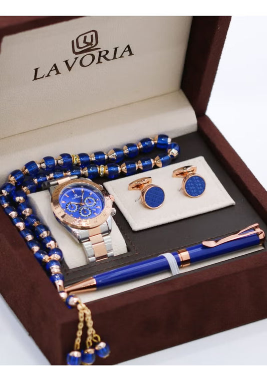 Lavoria Men’s Watch Gift Set – Blue & Gold Edition | طقم هدايا رجالي لافوريا — إصدار أزرق وذهبي