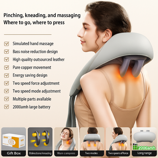 Neck Massager, Shoulder & Neck Massager Kneeding Massage with Heat for Pain Relief | جهاز تدليك الرقبة، جهاز تدليك الكتف والرقبة، تدليك الركبة بالحرارة لتخفيف الألم