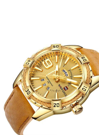 NAVIFORCE Gold Stainless-Steel Quartz Watch for Men | ساعة نافيفورس ذهبية للرجال بسوار ستانلس