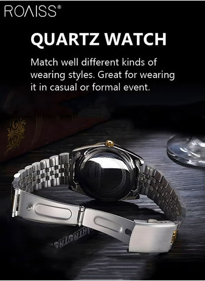 Steel Strap Couple Quartz Watch Set | طقم ساعات كوارتز للأزواج بحزام معدني أنيق