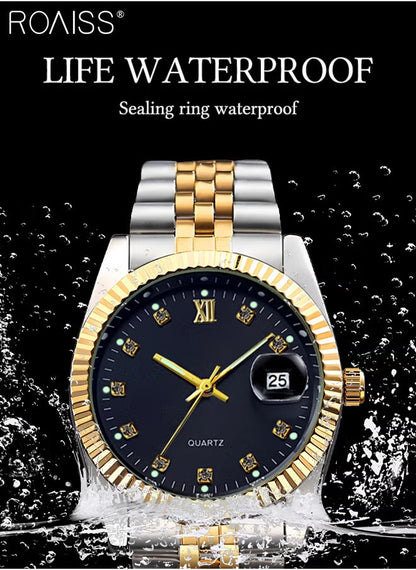 Steel Strap Couple Quartz Watch Set | طقم ساعات كوارتز للأزواج بحزام معدني أنيق