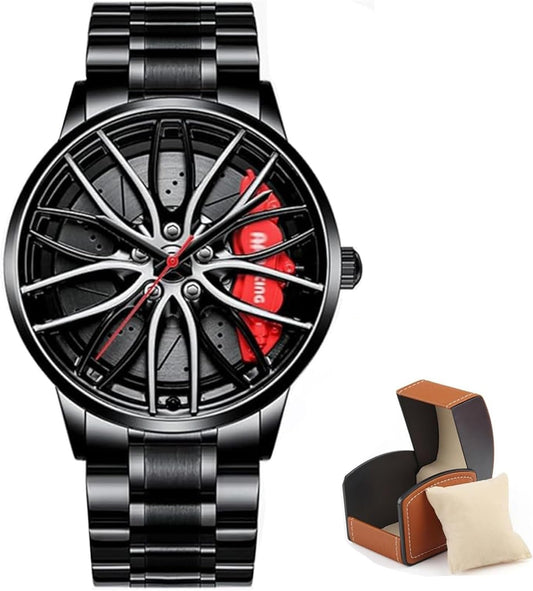 Men's Creative 3D Car Wheel Rotating Wrist Watch | ساعة يد رجالية بتصميم عجلة سيارة ثلاثية الأبعاد دوارة